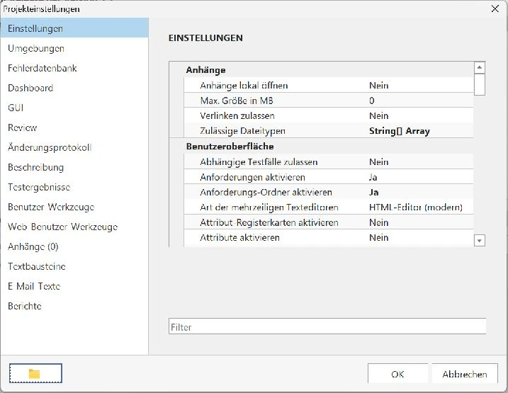 Projekteinstellung zum Zulassen abhängiger Testfälle