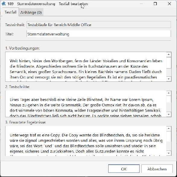 Testfall bearbeiten mit Vorbedingungen, Testschritten und erwarteten Ergebnissen